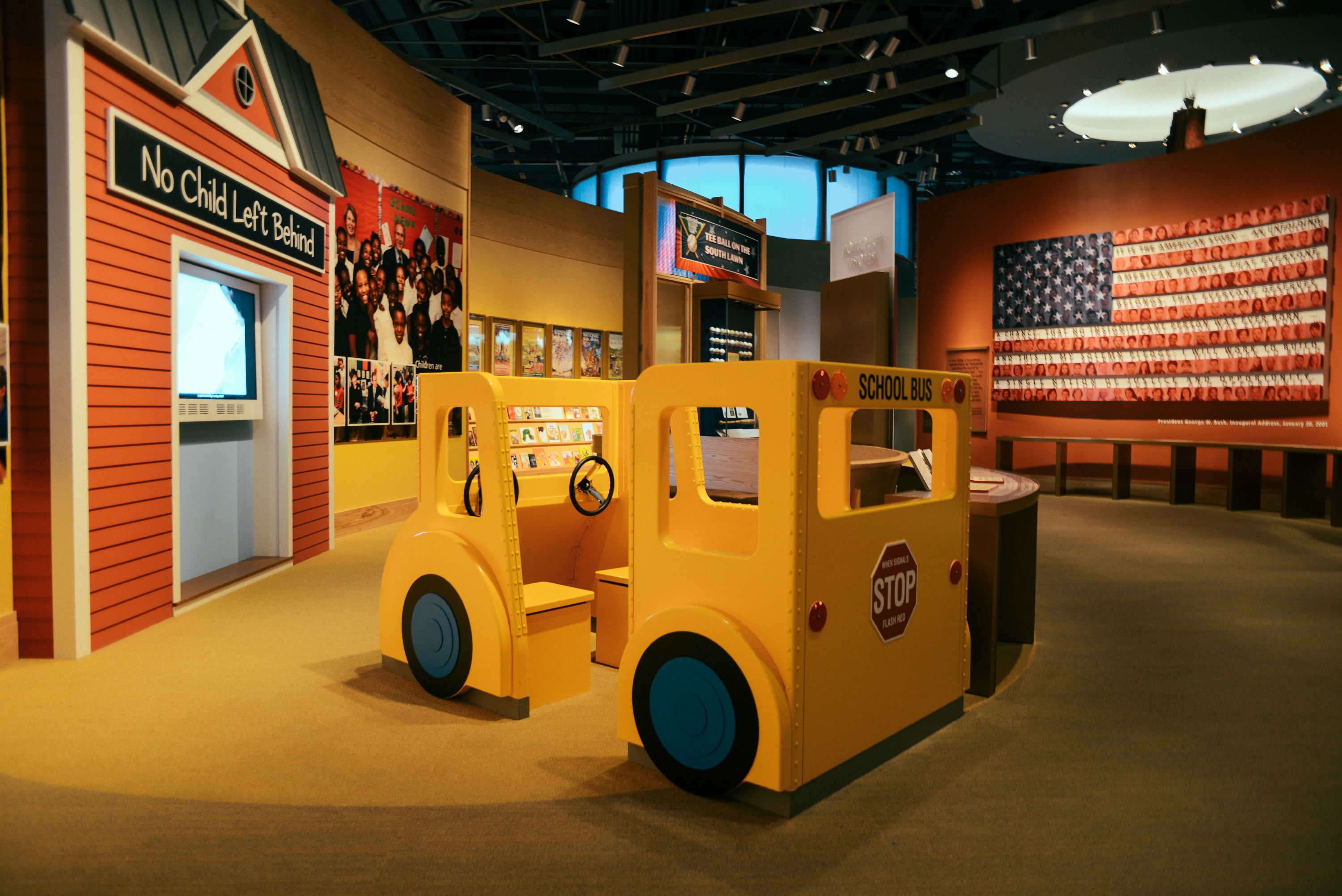 The No Child Left Behind School Bus display at the George W Bush Library and Museum