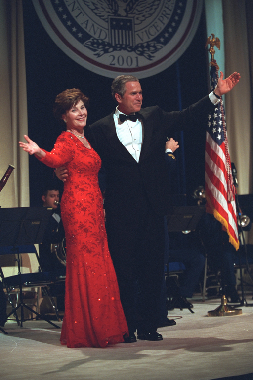 President George W. Bush and Laura Bush dance at an inaugural ball, January 20, 2001, in Washington, D.C. (P74-31)