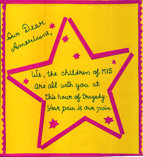 The children of Minsk International School (MIS) in the Republic of Belarus sent a handmade sympathy card.