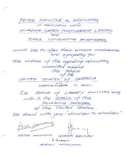 Peter Hancock & Associates of the Kingdom of Lesotho stand with the United States.