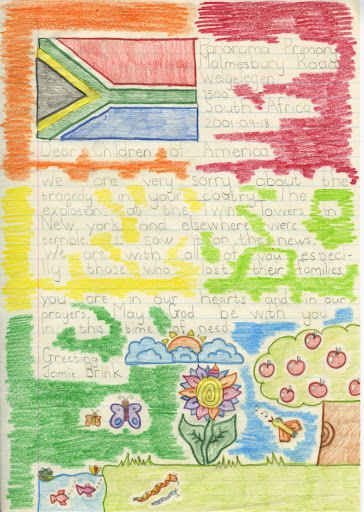 A primary school student in South Africa expresses her sympathies in a letter to the American children.