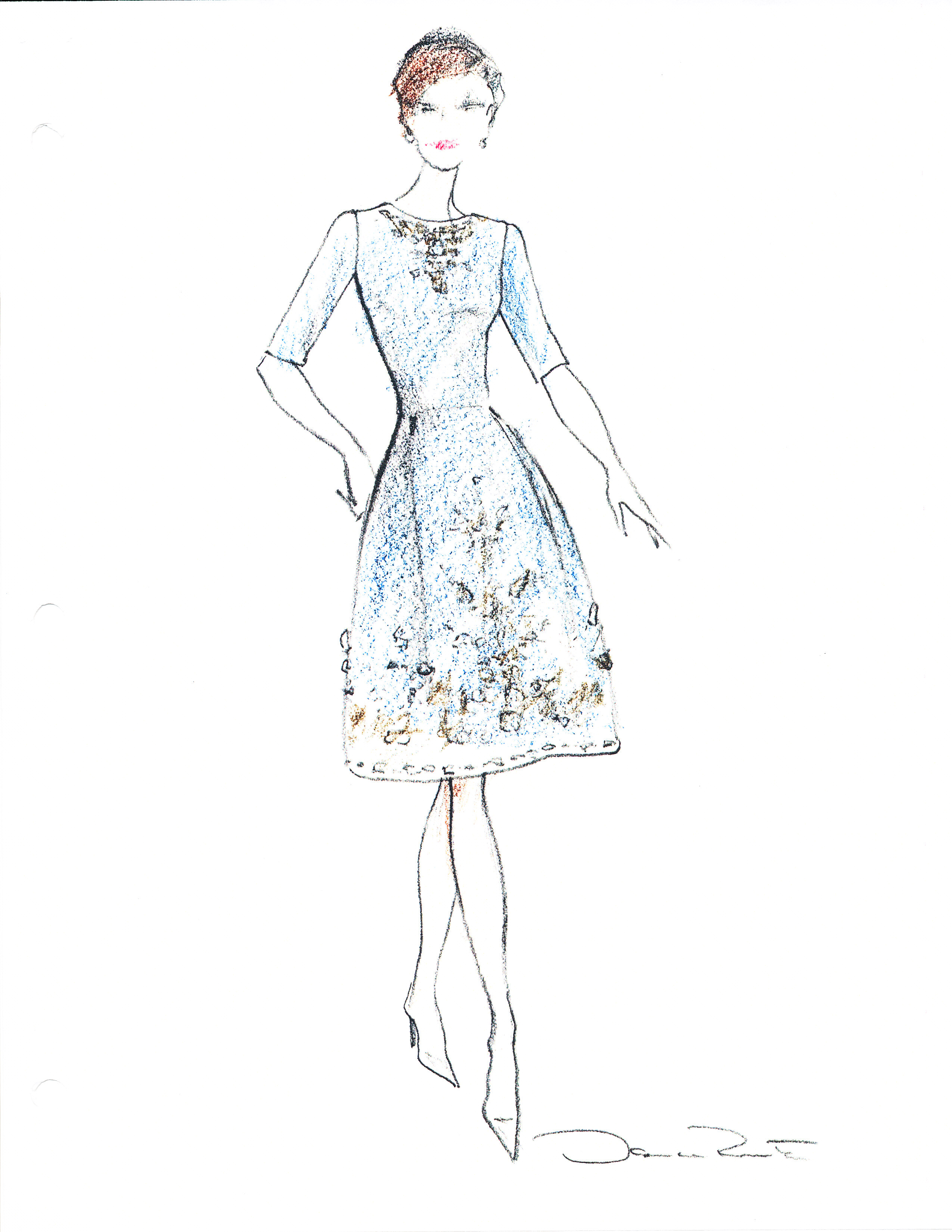 Two sketches by Oscar de la Renta featuring gowns designed for First Lady Laura Bush to wear during the State Dinner for Her Majesty Queen Elizabeth II, May 7, 2007. (Page 2 of 2)