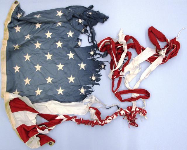 American flag damaged by Hurricane Katrina.