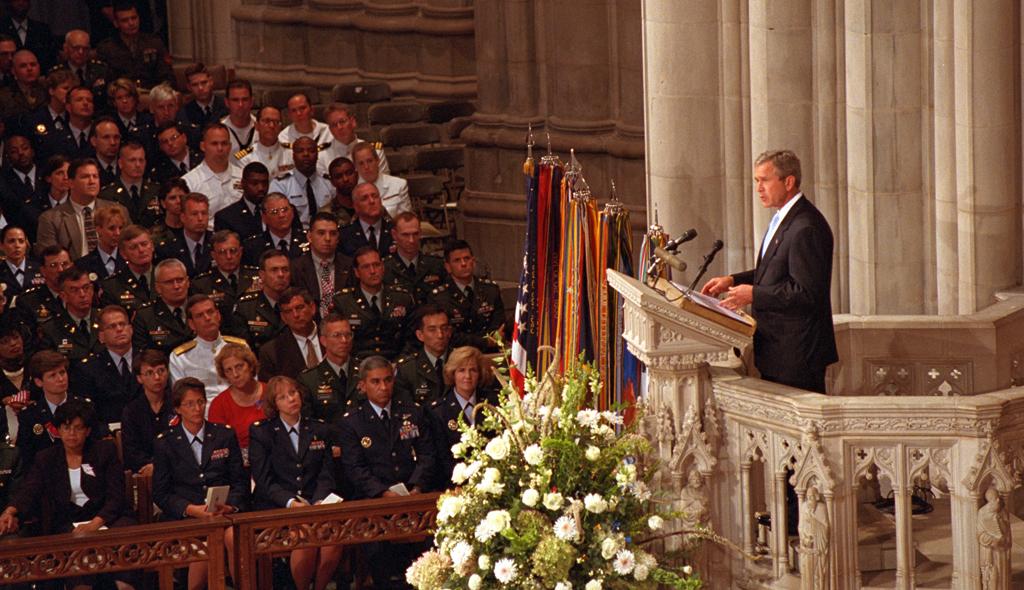 President George W. Bush addresses the congregation and the nation at the National Cathedral in Washington, D.C.
