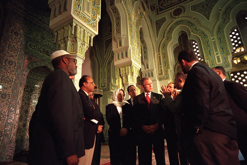 President George W. Bush talks with community leaders at the Islamic Center of Washington, D.C.