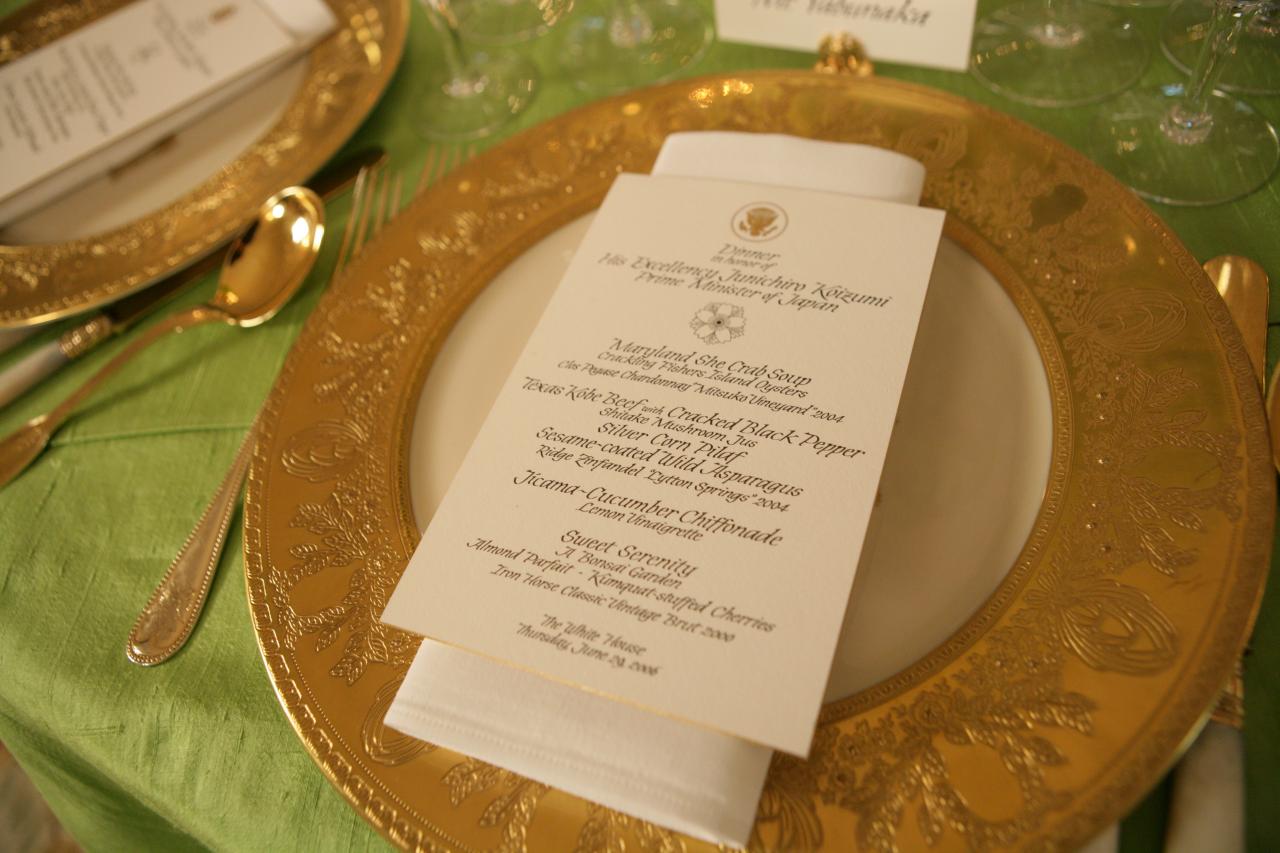 Place setting from dinner for Prime Minister Junichiro Koizumi of Japan, June 29, 2006.