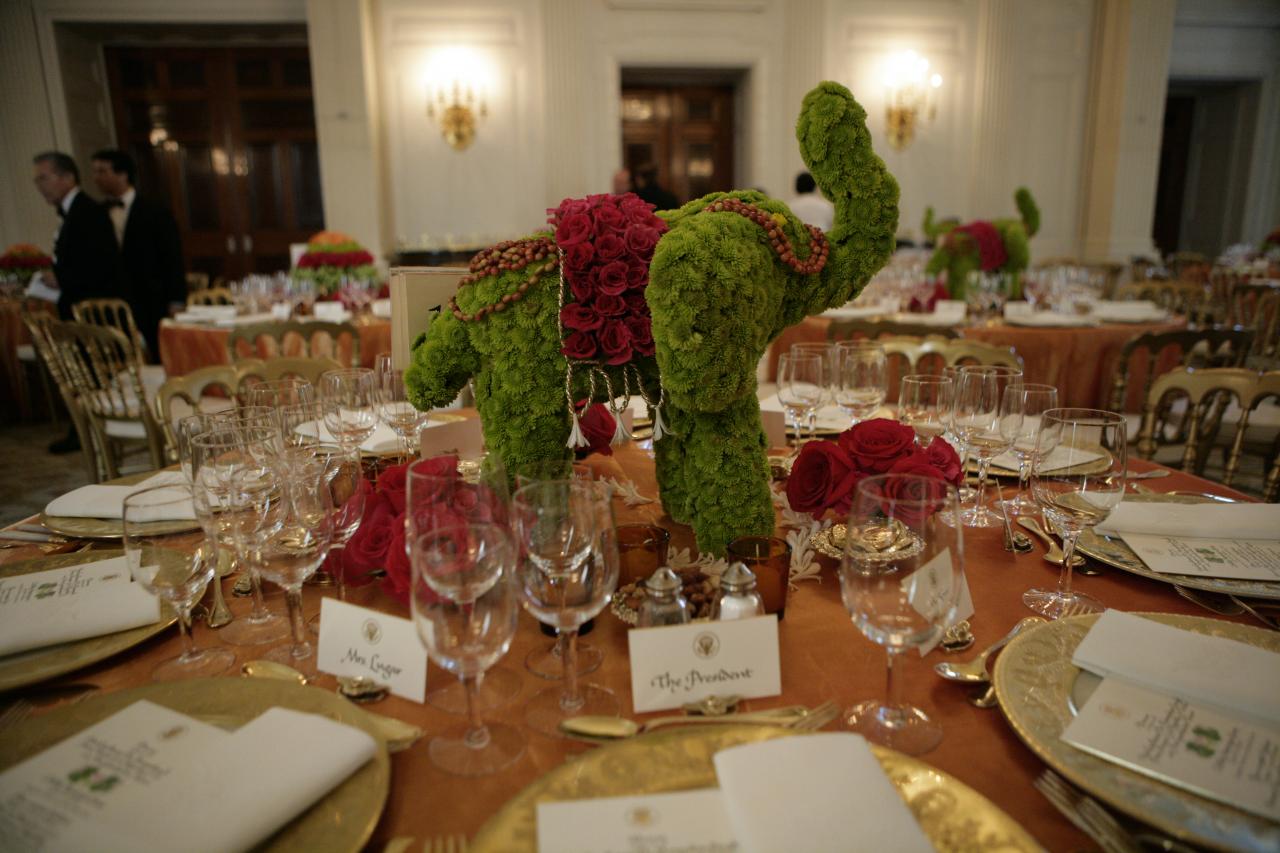 India table settings featuring elephant centerpiece.