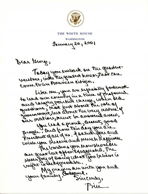 Transition letter from President William J. Clinton to President George W. Bush, January 20, 2001.