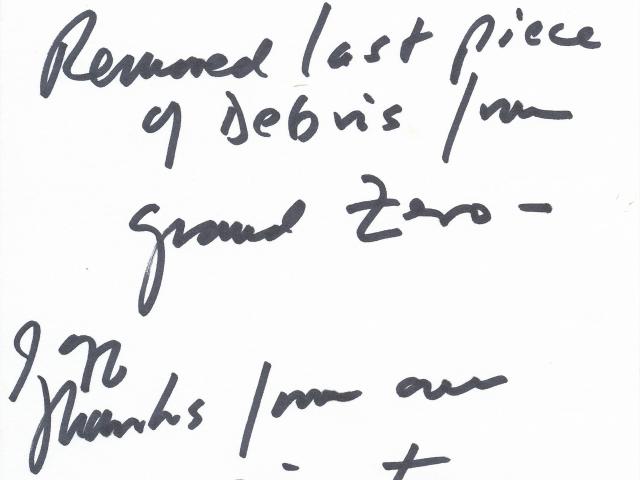 Handwritten notes from the President's Ground Zero Visit