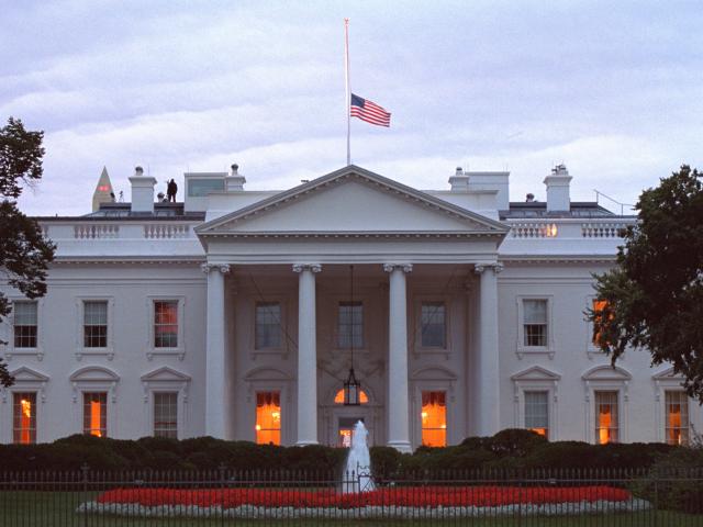 White House with flag at half mast in the wake 9/11/2001