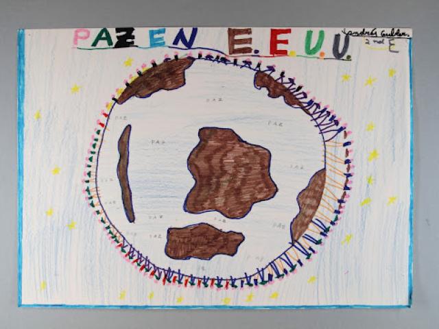 A child from the Republic of Chile expresses hope for peace in a drawing.