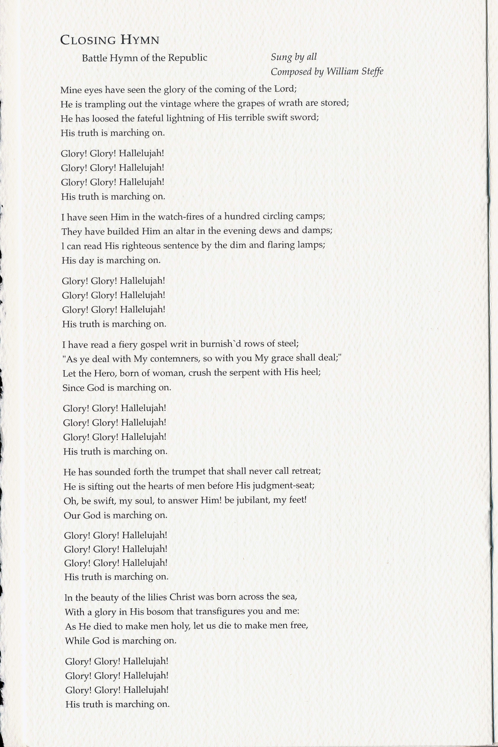 Program from the National Day of Prayer and Remembrance service held at the Washington National Cathedral on September 14, 2001.