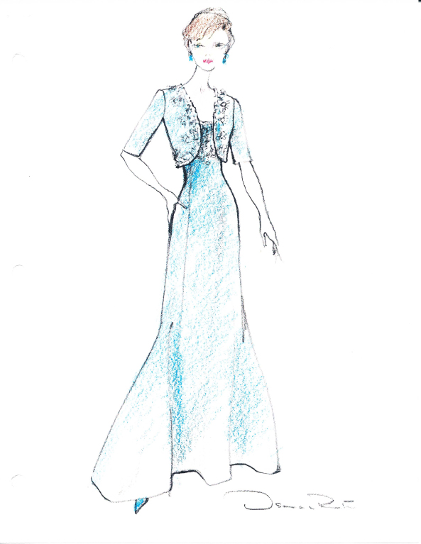 Two sketches by Oscar de la Renta designed for First Lady Laura Bush.
