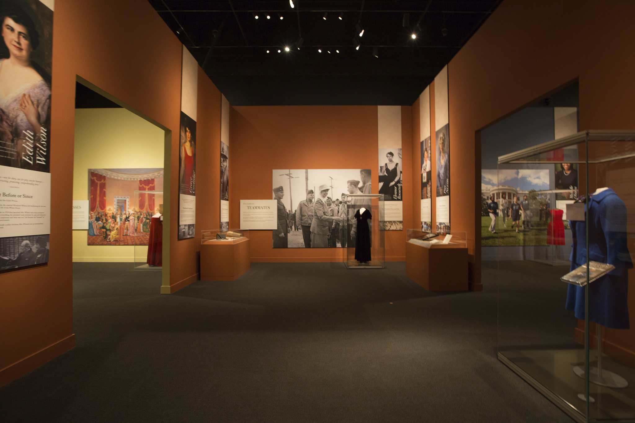 A look at the orange room of the 2018 First Ladies exhibit at the George W Bush Library and Museum