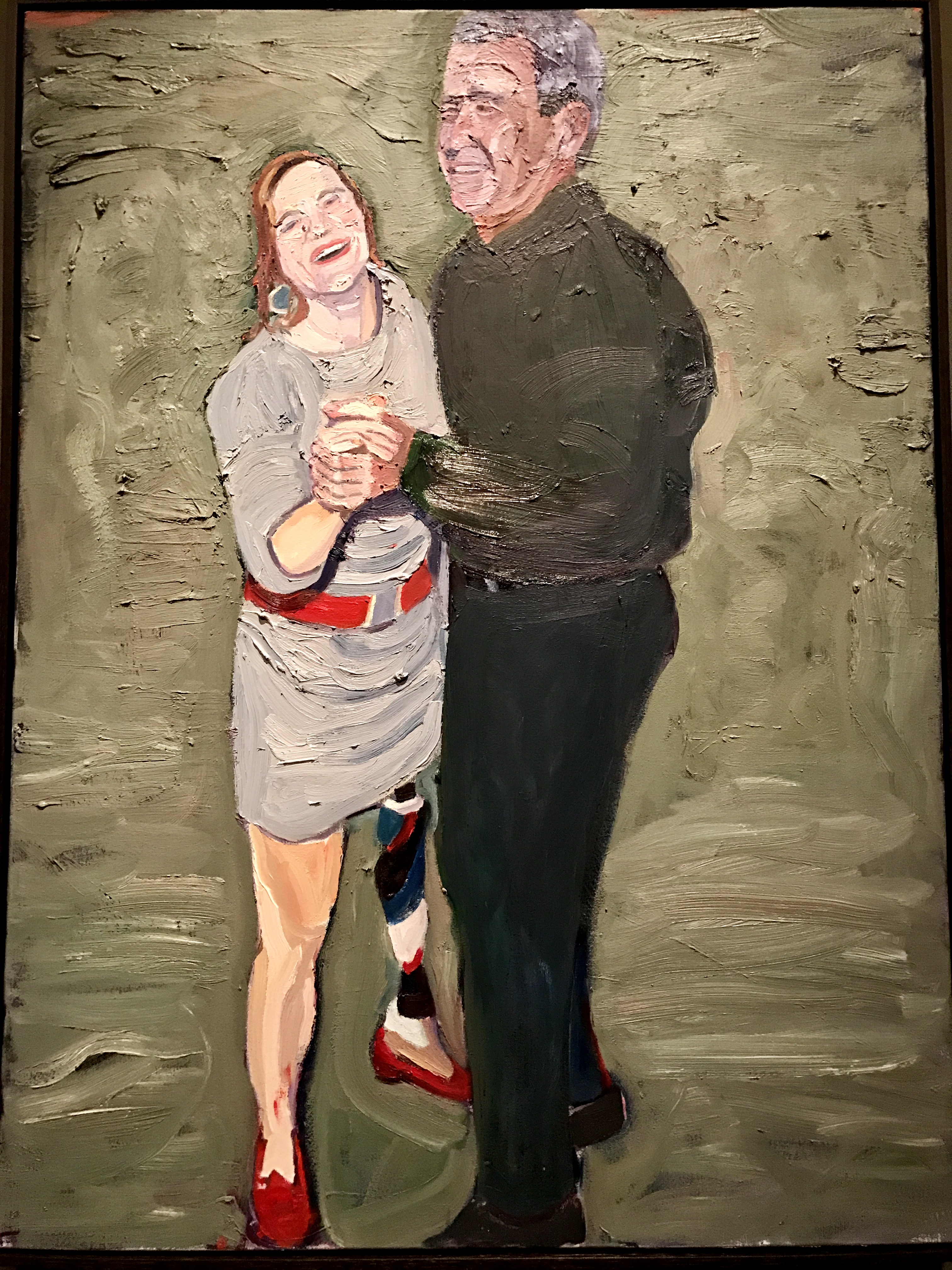 A photo of a portrait of Melissa Stockwell dancing by President George W Bush, part of the  2017 exhibit Portraits of Courage, at the George W Bush Library and Museum