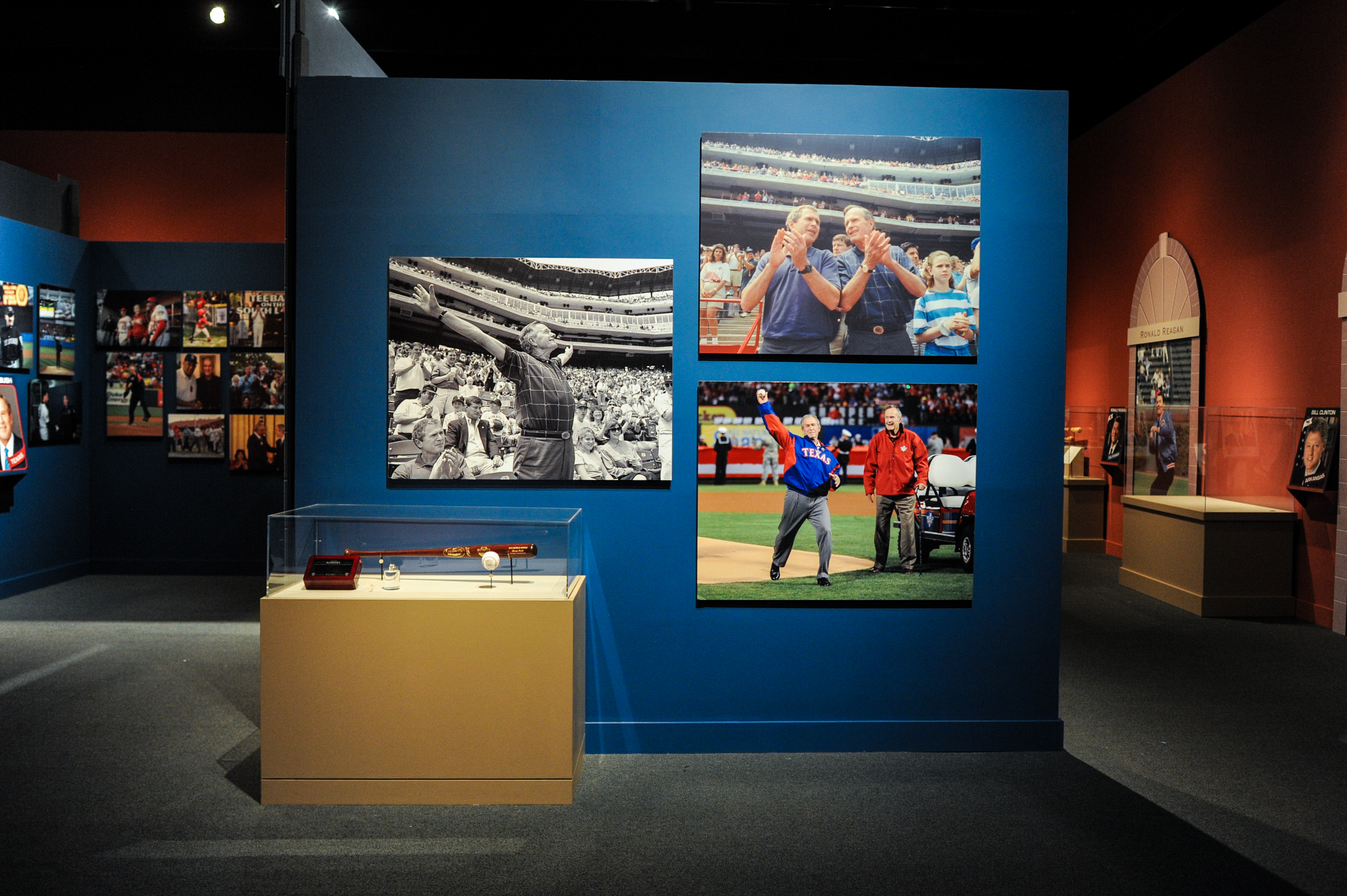 Display case from the special exhibit "Baseball: America's Presidents, America's Pastime."