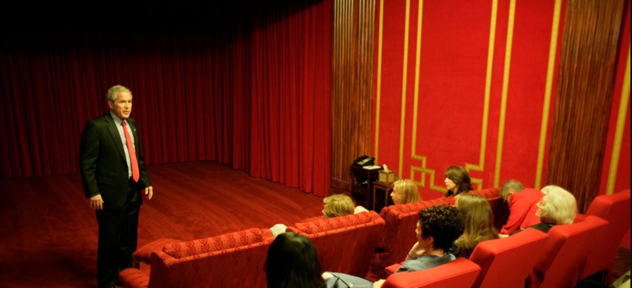 President George W. Bush Speaks to the Attendees of the Screening of "United 93" in the White House Family Theater