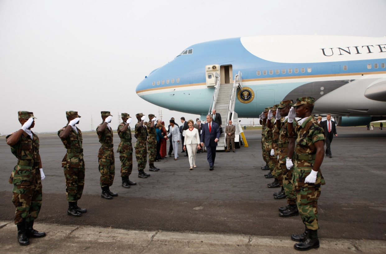 President George W. Bush and Mrs. Laura Bush Arrive in Monrovia, Liberia