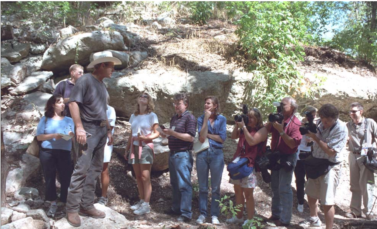 President Bush leads the White House Press Pool on a tour of his Crawford Ranch.