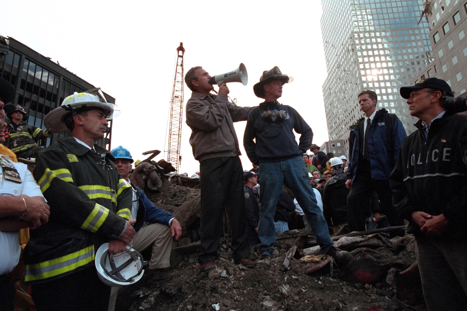 President Bush addresses first responders at Ground Zero