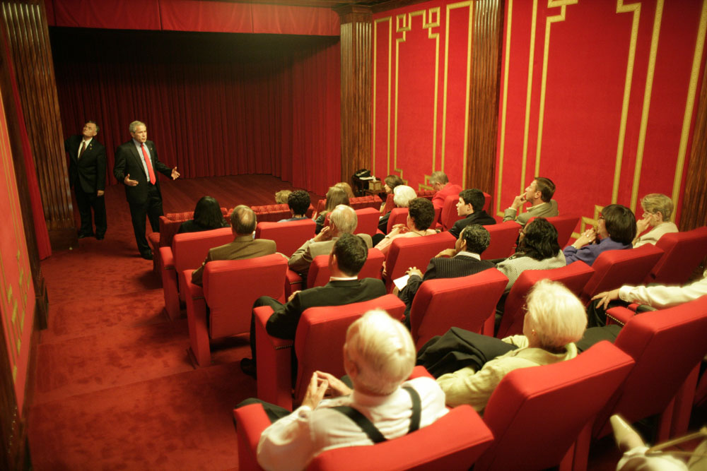 President George W. Bush Speaks to Guests in the White House Family Theater