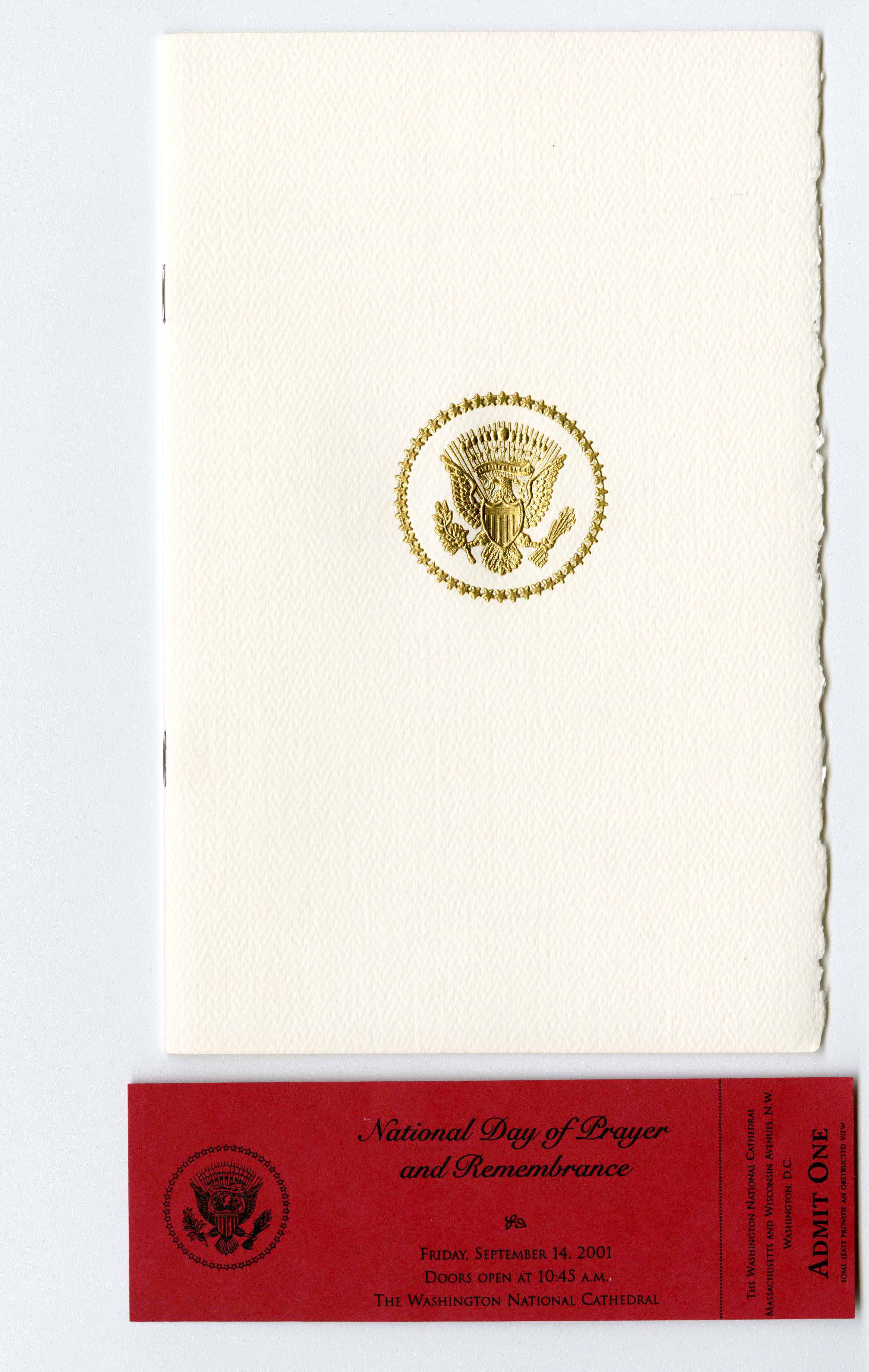 Ephemera from National Day of Prayer, September 14, 2001