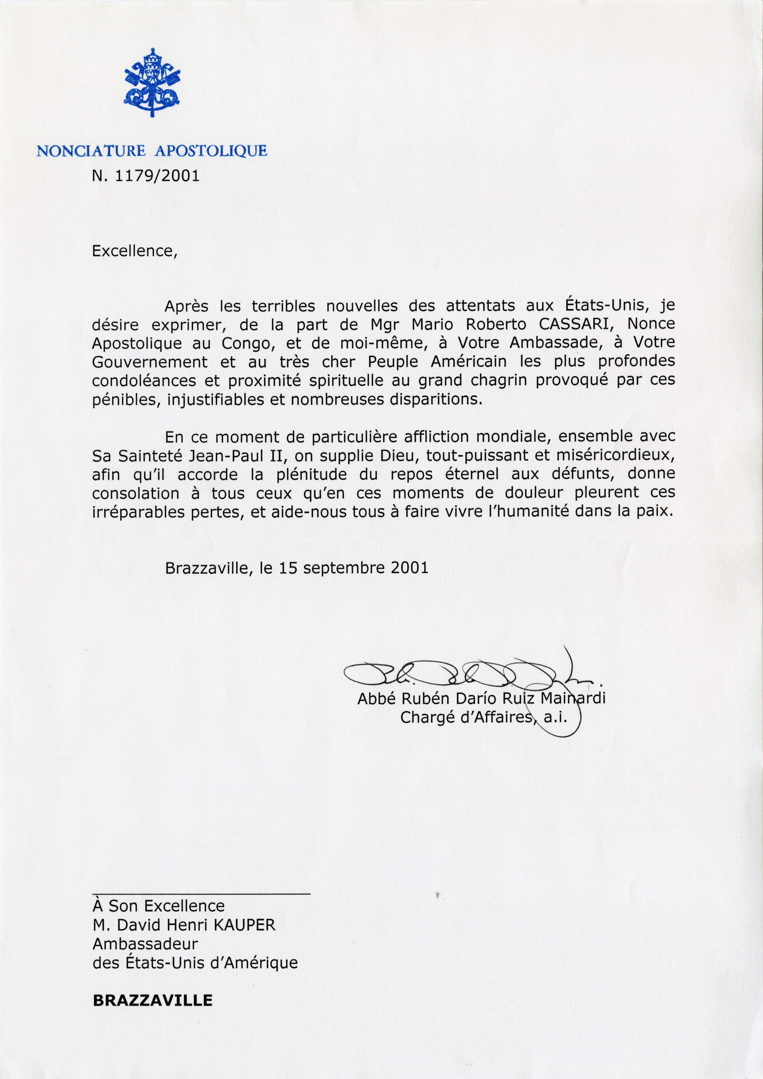 Congo Condolence Letter
