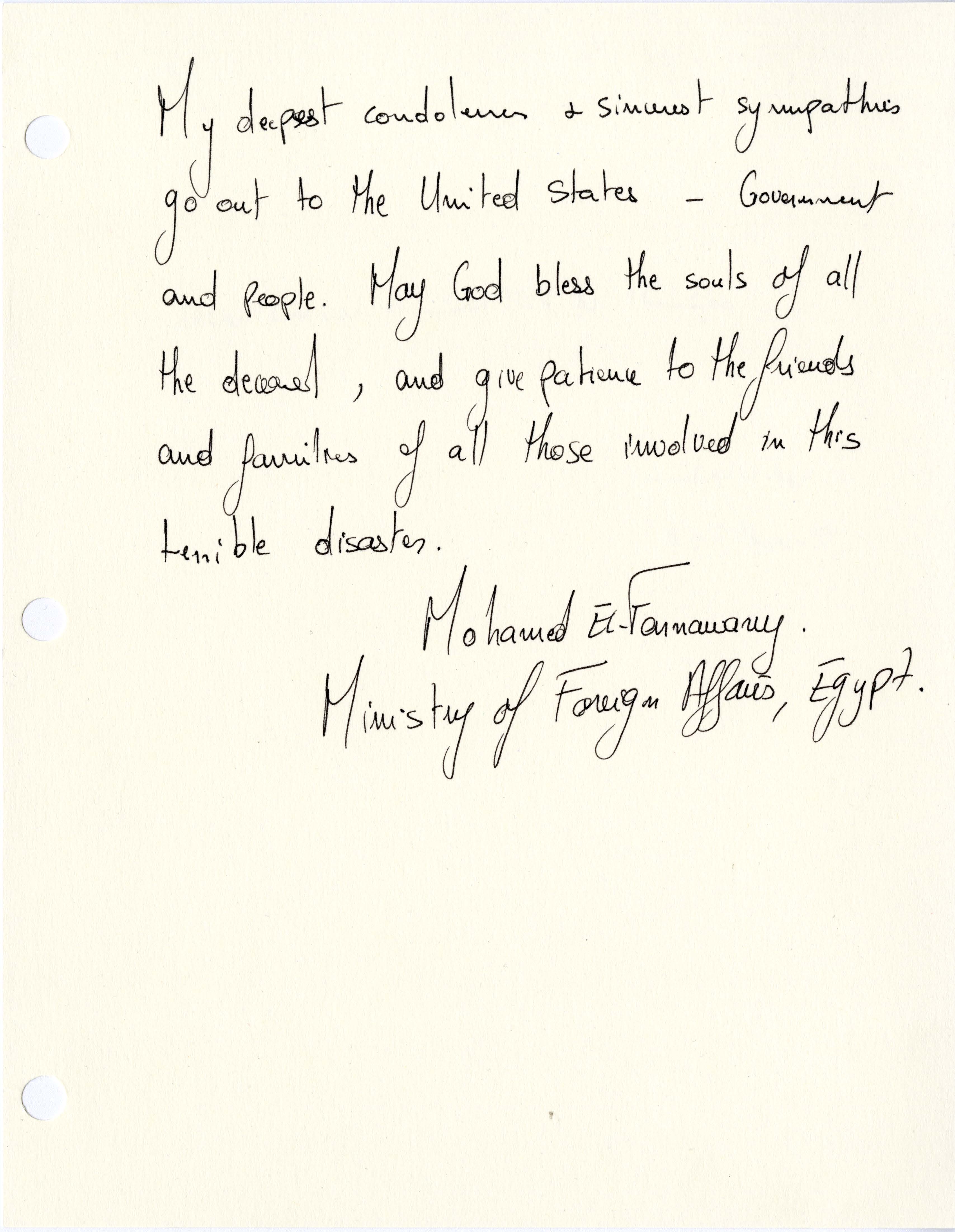 Egypt Condolence Letter