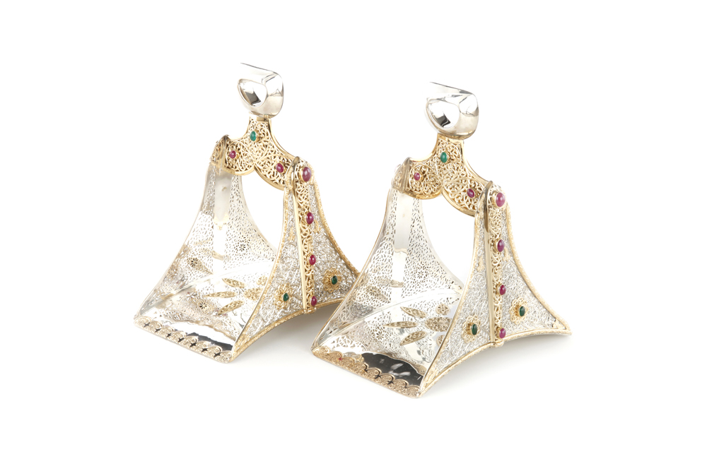 Stirrups - Morocco - These gold-plated silver stirrups with inlaid rubies and emeralds were given to President George W. Bush by King Mohammed VI during a meeting at the White House, July 8, 2004.