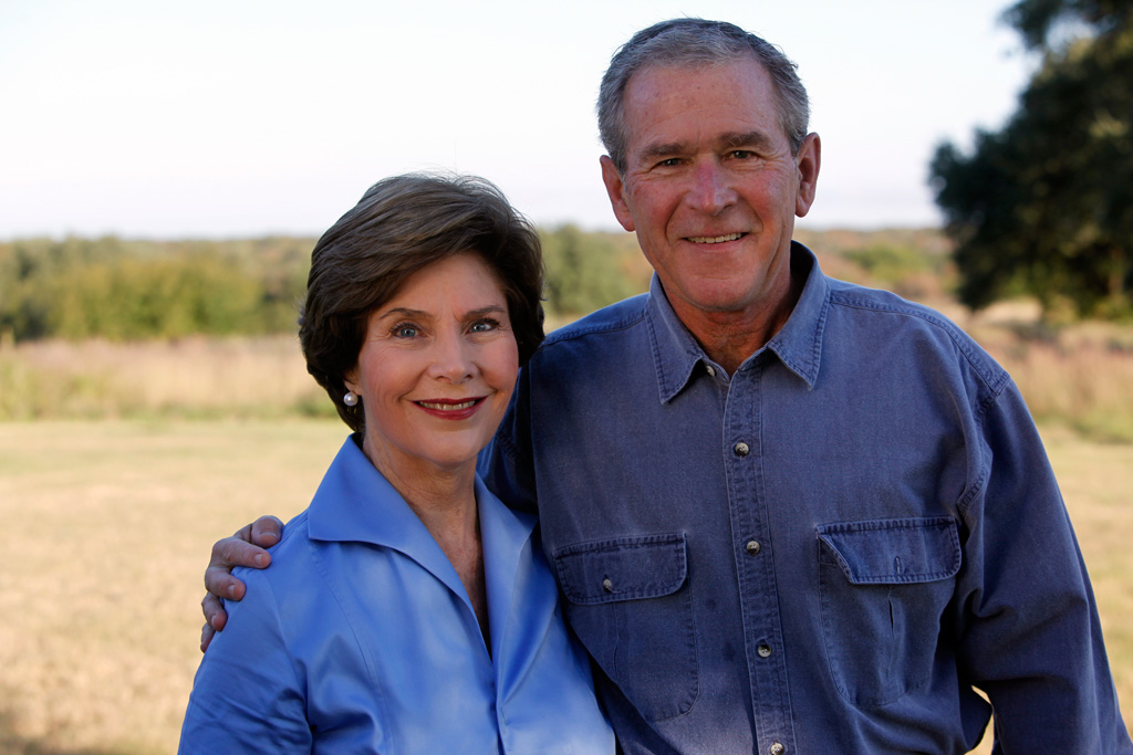 President George W. Bush and Mrs. Laura Bush pose for a photo, October 29, 2009, at Prairie Chapel Ranch in Crawford, Texas.