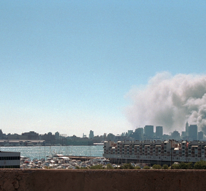 Smoke rising above New York City