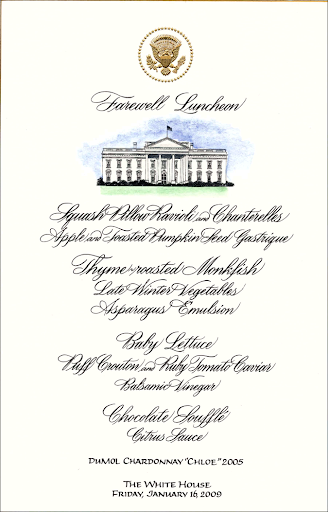 Menu for Farewell Luncheon, January 16, 2009.