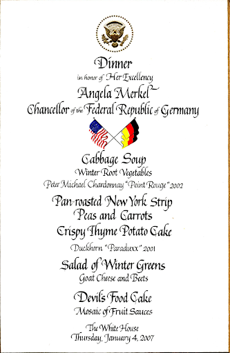 Dinner for Chancellor Angela Merkel of Germany, January 4, 2007.