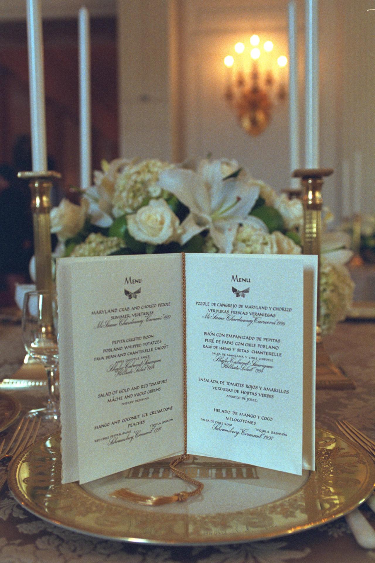 Menu for Mexico State Dinner, September 5, 2001.