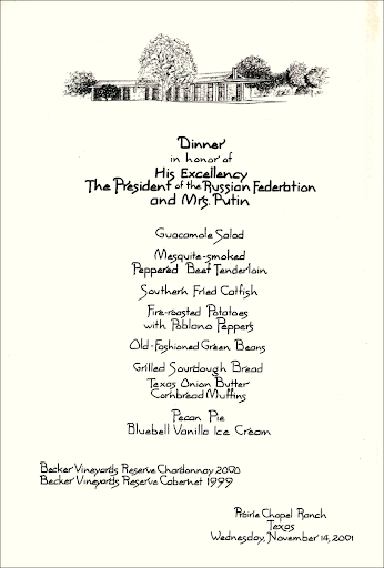 Dinner for the President Vladmir Putin and Mrs. Putin of Russia, November 14, 2001.