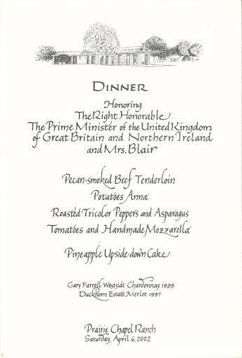 Dinner for Prime Minister Tony Blair and Mrs. Cherie Blair of the United Kingdom, April 6, 2002.