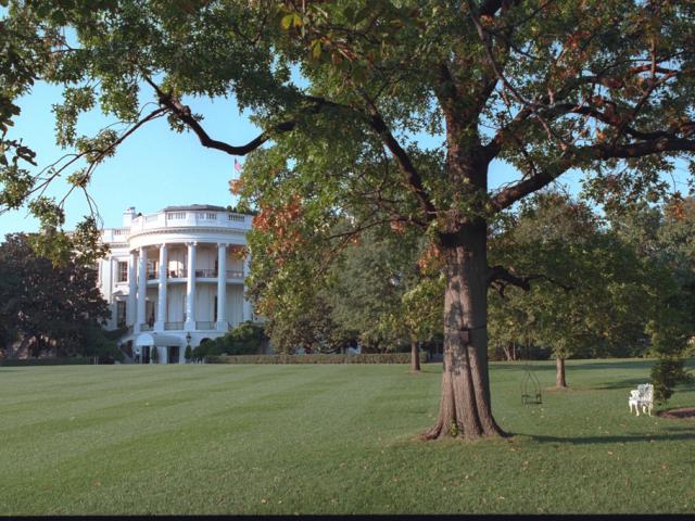 The White House, as seen from the South Lawn, October 8, 2001. (P8248-16A)