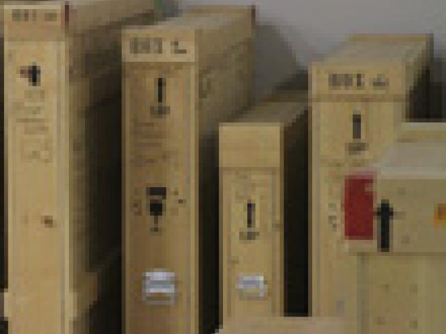 Crates of artifacts from the George W. Bush Presidential Library and Museum&#39;s temporary facility in Lewisville, Texas.