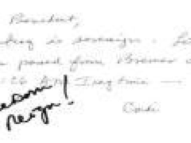 Note from Condoleezza Rice to President George W. Bush informing him that sovereignty in Iraq had been transferred to the elected Iraqi government, June 28, 2004.