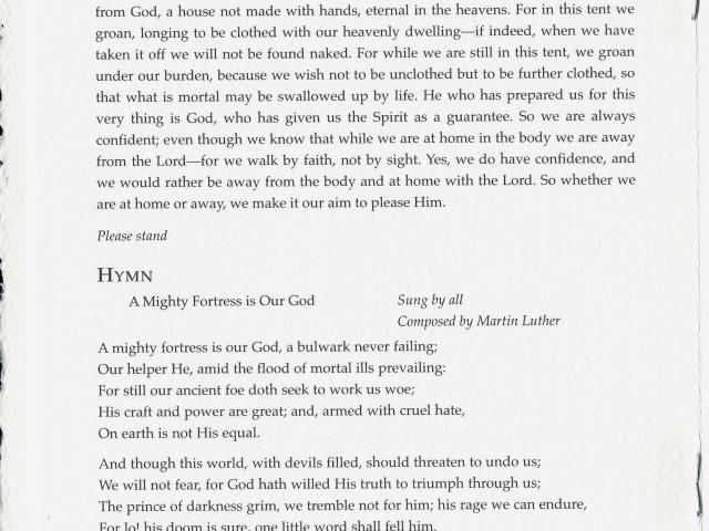 Program from the National Day of Prayer and Remembrance service held at the Washington National Cathedral on September 14, 2001.