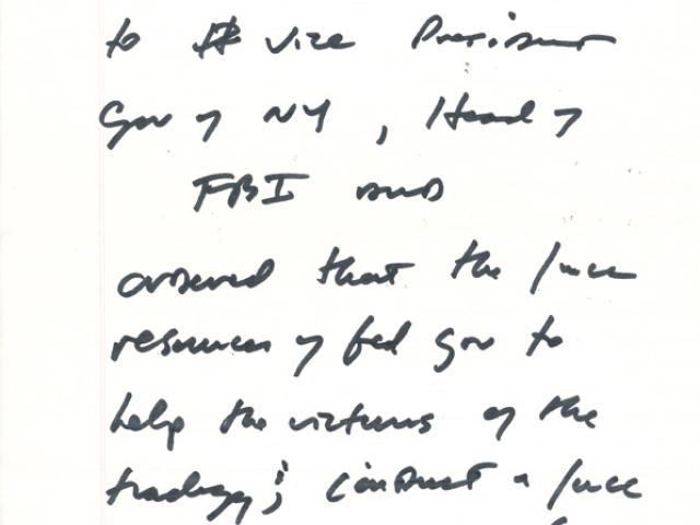 Notes written by President George W. Bush for the initial statement to the press after the terrorist attacks on September 11, 2001.