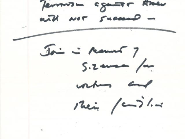 Notes written by President George W. Bush for the initial statement to the press after the terrorist attacks on September 11, 2001.