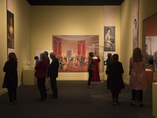 A picture of visitors enjoying the 2018 First Ladies exhibit at the George W Bush Library and Museum