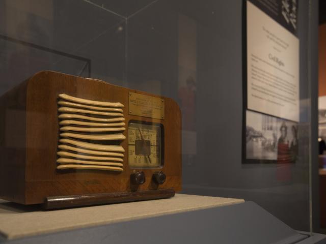 A picture of First Lady Eleanor Roosevelt's radio on display in the 2018 First Ladies exhibit at the George W Bush Library and Museum