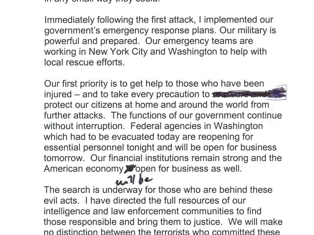 The text of President George W. Bush's 9/11 address