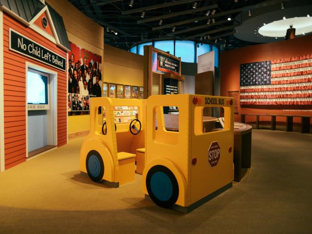 The No Child Left Behind School Bus display at the George W Bush Library and Museum