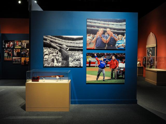 Display case from the special exhibit "Baseball: America's Presidents, America's Pastime."