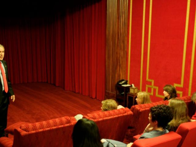 President George W. Bush Speaks to the Attendees of the Screening of "United 93" in the White House Family Theater
