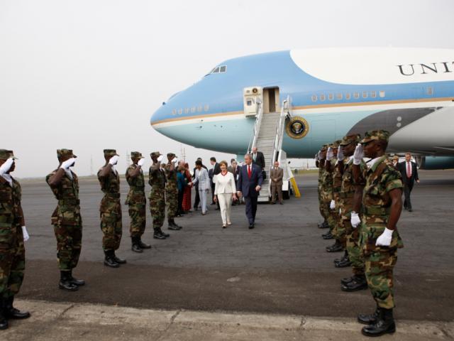 President George W. Bush and Mrs. Laura Bush Arrive in Monrovia, Liberia
