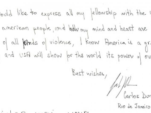 Carlos Dunham of Rio de Janeiro, Brazil, expresses his heart break at the tragedy and confidence in the United States’ ability to overcome.